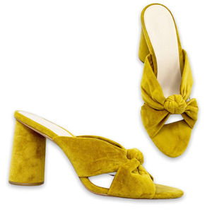 LOEFFLER RANDALL Coco Knotted Knot Marigold Yellow Velvet Mules Sandals Size 10